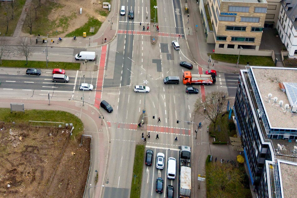 Die Kreuzung Budapester Straße / Nürnberger Straße / Chemnitzer Straße in der Südvorstadt gerät am Donnerstag ins Visier von "Extinction Rebellion".