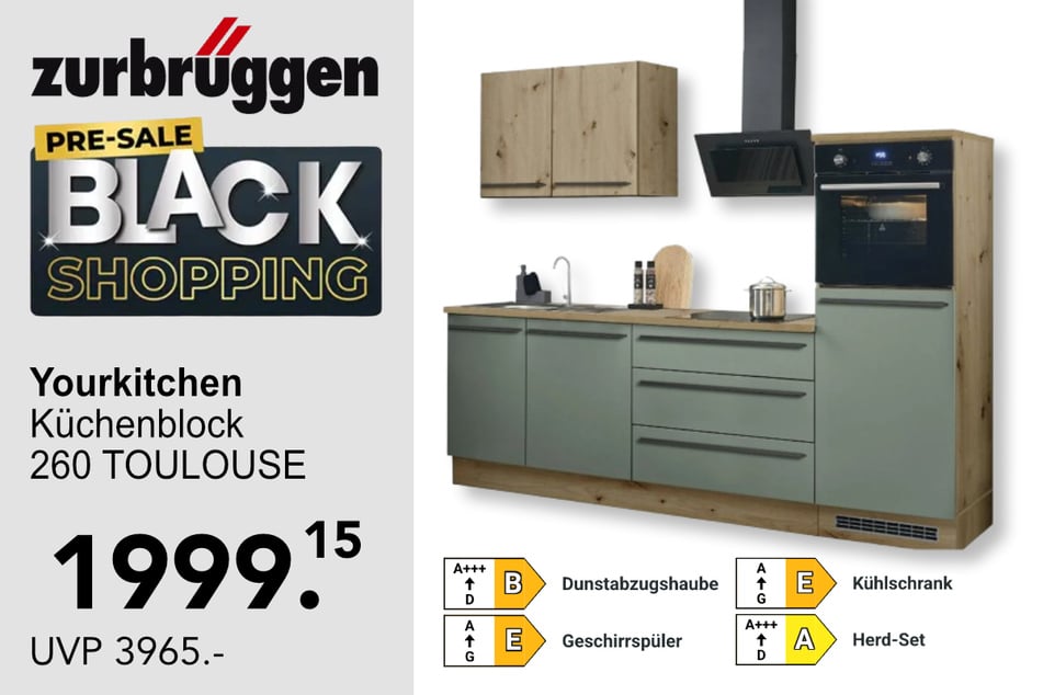 Der Yourkitchen Küchenblock TOULOUSE inkl.Geräten für 1.999,15 statt 3.965 Euro.