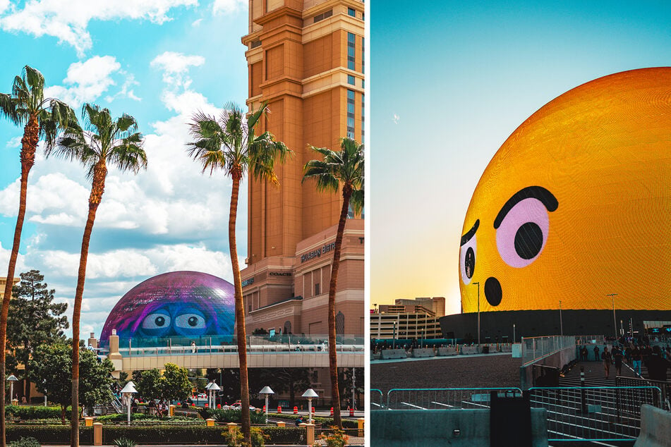 Schon von Weitem erkennt man die Kugel "The Sphere" mit ihren ikonischen Motiven in Las Vegas.