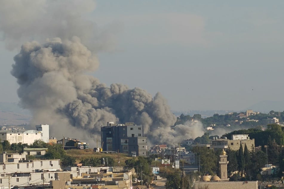 Smoke rises from the site of a string of Israeli airstrikes that targeted the southern Lebanese city of Nabatieh on Thursday.