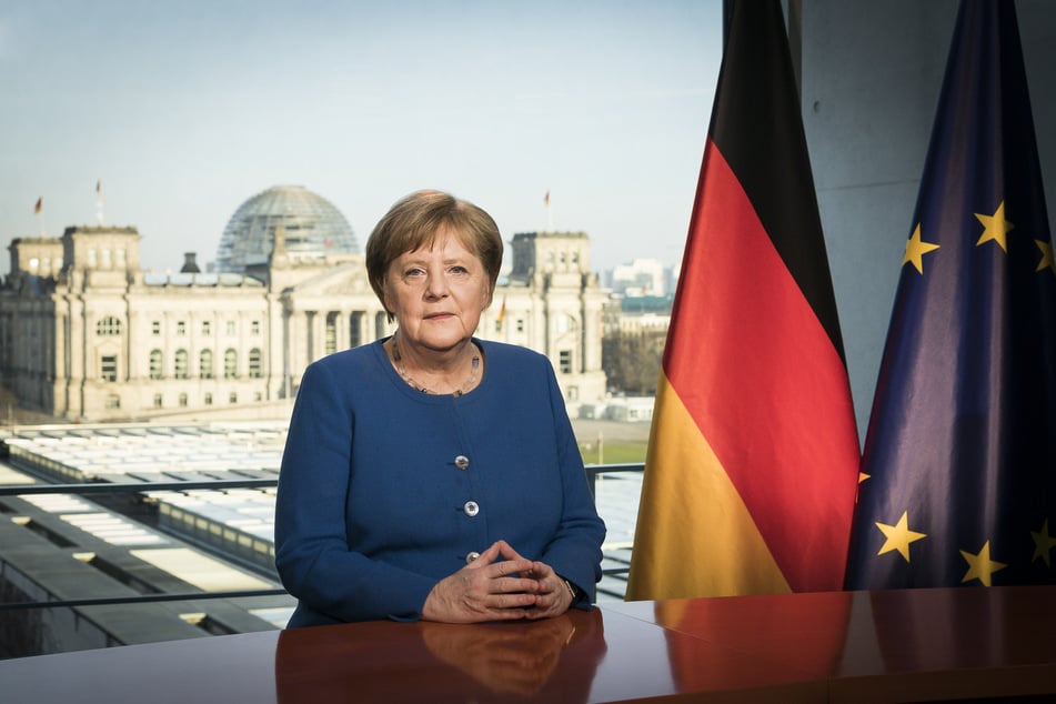 Bundeskanzlerin Angela Merkel (CDU) aufgenommen bei der Aufzeichnung der Fernsehansprache im Bundeskanzleramt zum Verlauf der Corona-Pandemie.