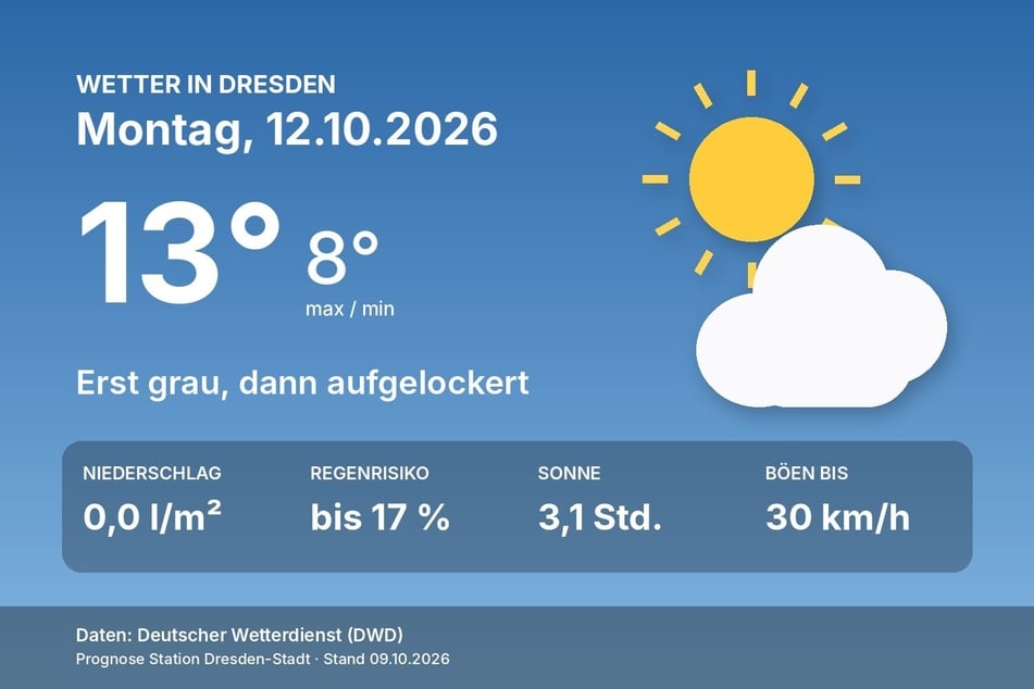 Das Wetter in Dresden am Montag, 12. Oktober, auf einen Blick.