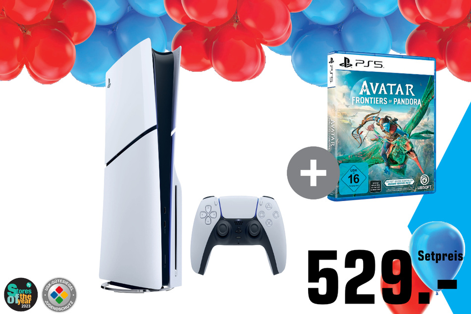 Sony PlayStation 5 Slim + Avatar-Game für 529 Euro.