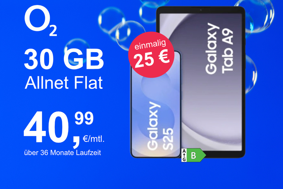Das Samsung Galaxy S25 + Tab A9 im o2 Mobile M für einmalig 25 Euro.