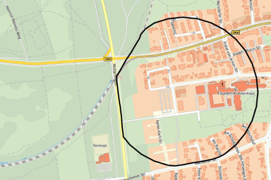 Die Karte zeigt den Evakuierungsradius um den Bombenfundort in Köln-Lindenthal.