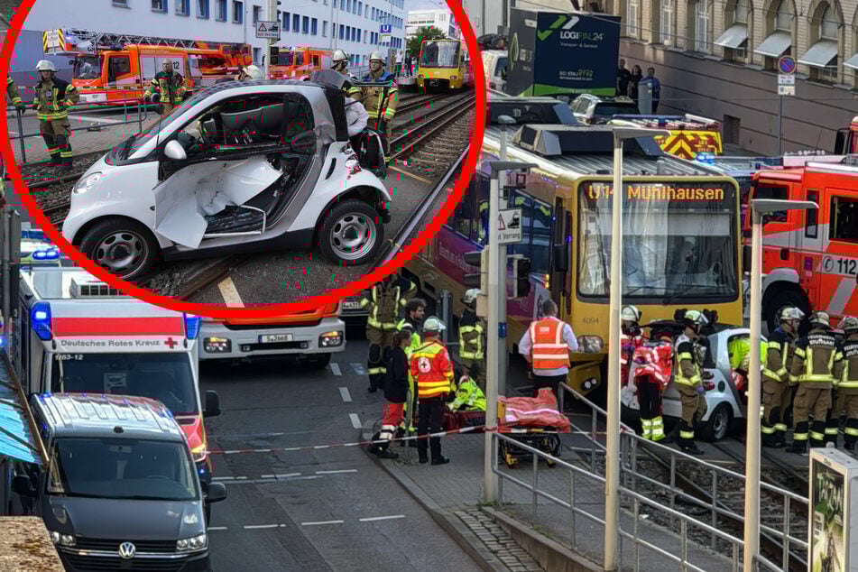 Smart von Stadtbahn mitgeschleift: Drei teils schwer Verletzte in Stuttgart
