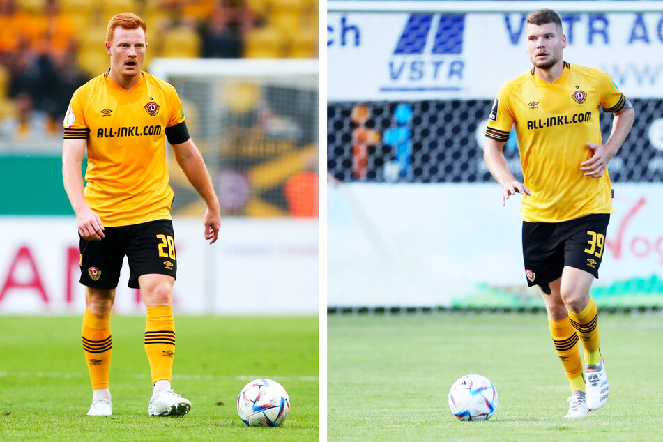 Paul Will (23, l.) wird bei Dynamo Dresden vermutlich in die Startelf rücken, Kevin Ehlers (21) befindet sich wieder im Training.