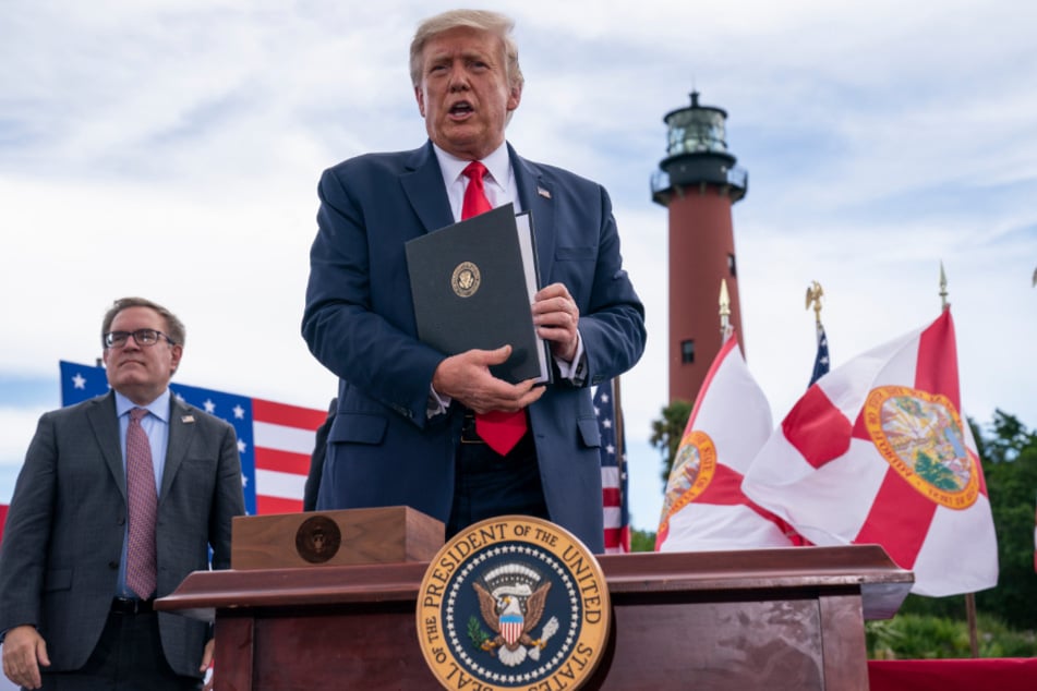Donald Trump at a campaign rally in the city of Jupiter, Florida.