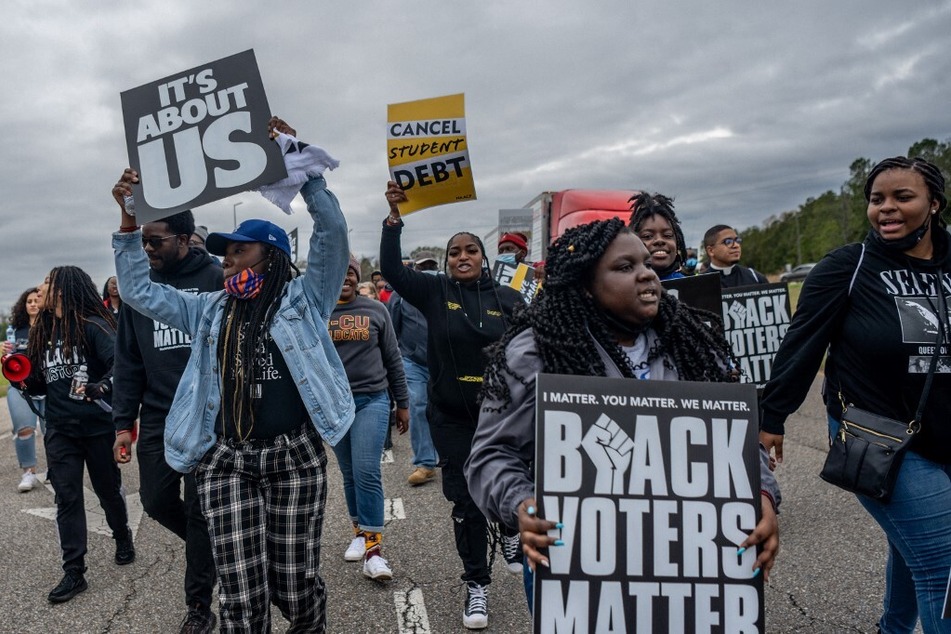 Protesters chant during Black Voters Matter's 57th Selma to Montgomery march in Alabama.