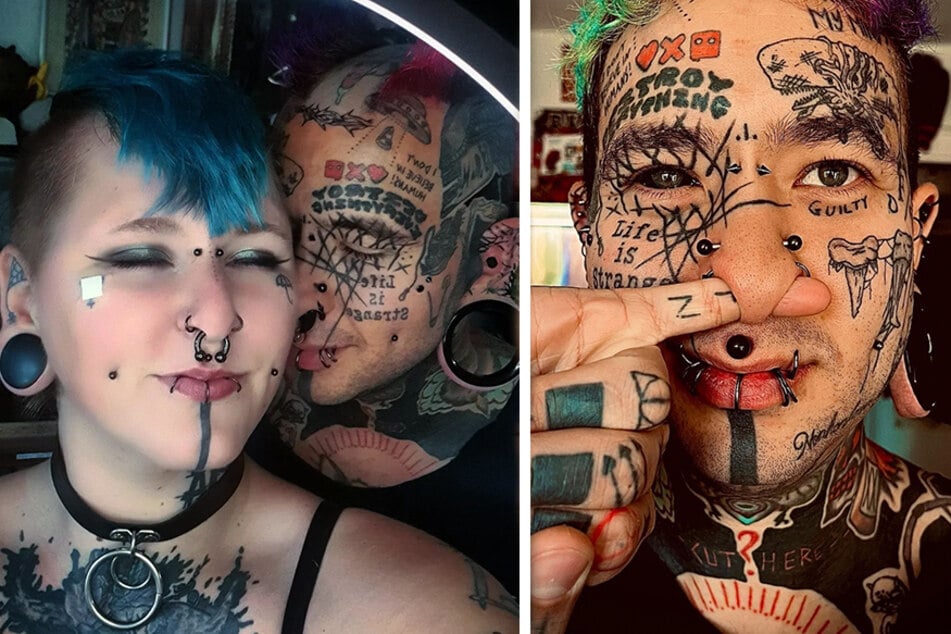 Tobias (r) and Lena have a combined total of 360 tattoos.