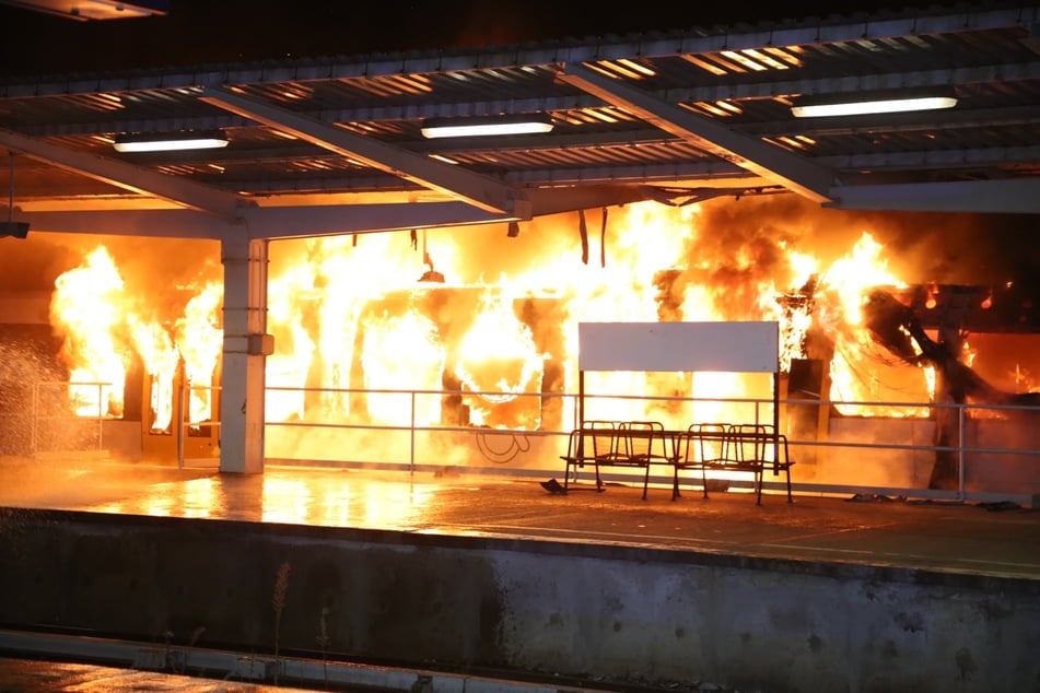 Die Feuerwehr hatte alle Hände voll zu tun, um den brennenden Zug zu löschen.