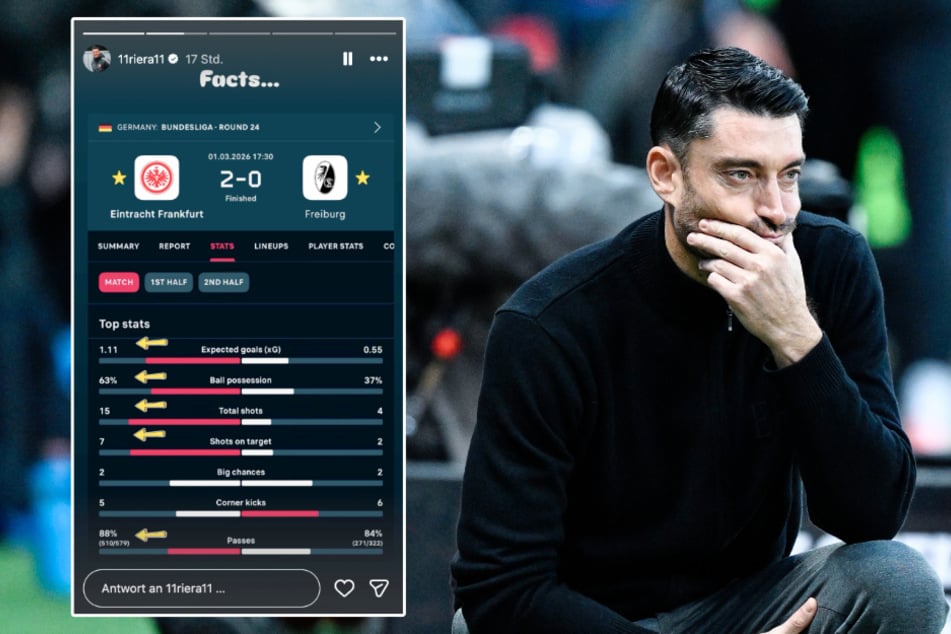 Frankfurts neuer Trainer Albert Riera (43) hat nach dem Heimsieg gegen den SC Freiburg mehrere Storys auf Instagram gepostet.