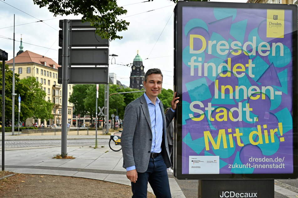 Mit City-Light-Plakaten will Baubürgermeister Stephan Kühn (43, Grüne) für die Dresdner Innenstadt werben.