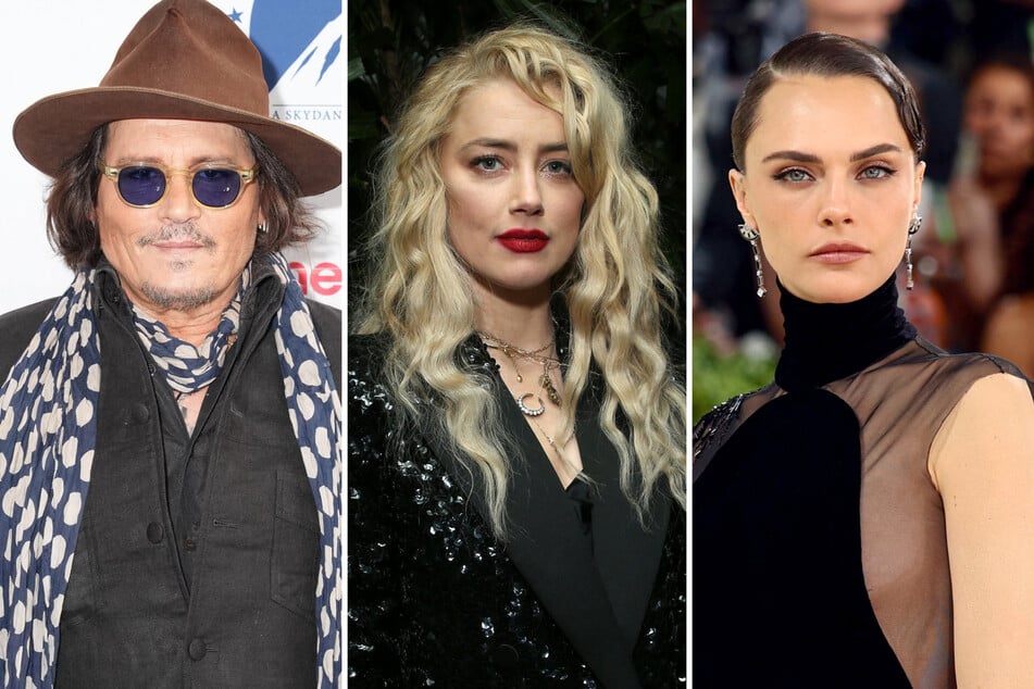 Amber Heard (c.) and Cara Delevingne (r.) met in 2013 and later deepened their relationship around the time of Heard's divorce from Johnny Depp.