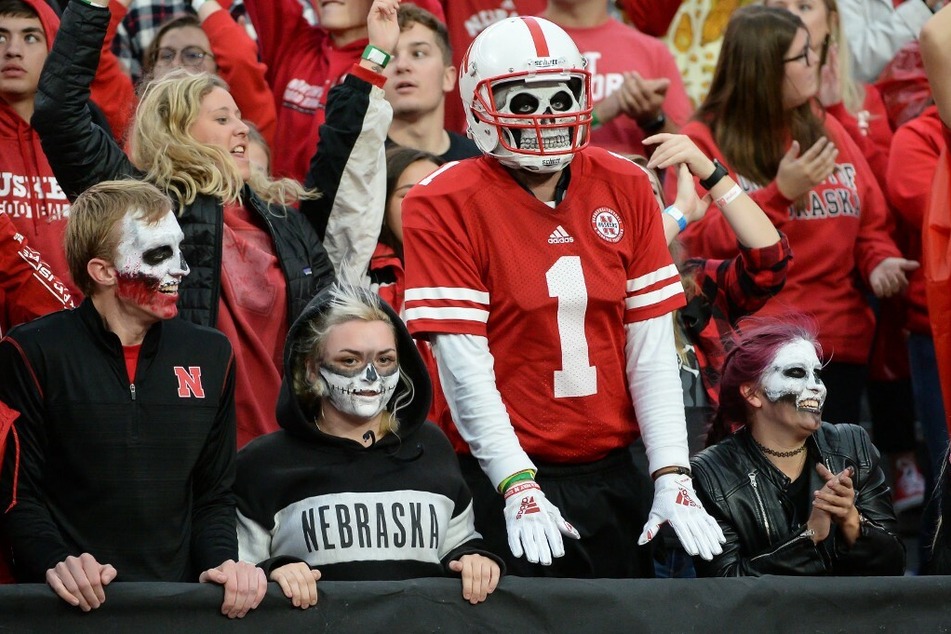 Fans of the Nebraska Cornhuskers at Memorial Stadium in Lincoln, Nebraska.