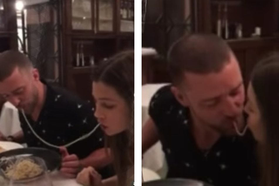 Justin Timberlake and Jessica Biel share a meal Disney style.