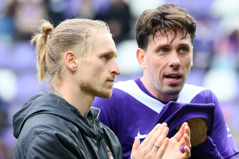 Waren nach Abpfiff bedient: Torschütze Marvin Stefaniak (29, l.) und Marcel Bär.