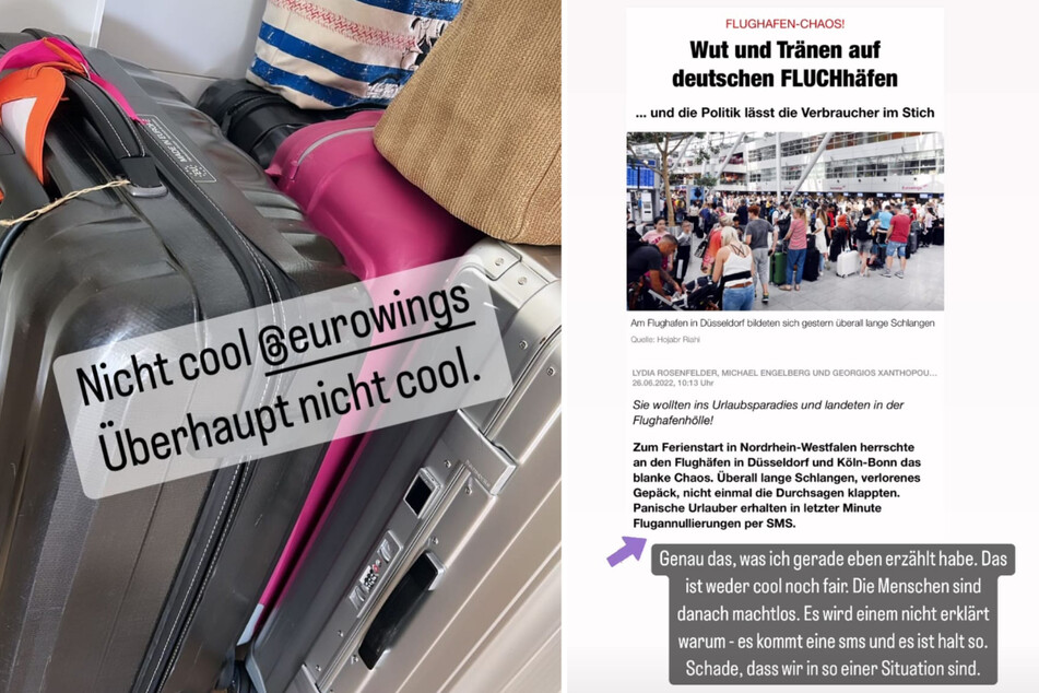 Jana Ina Zarrella musste das aktuelle Flug-Chaos mit gestrichenen Flügen und langen Schlangen in NRW-Airports am eigenen Leib erfahren. (Fotomontage)