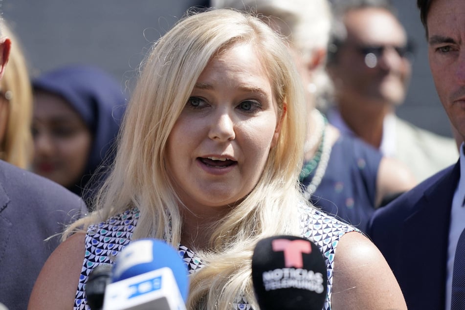 Virginia Giuffre speaks at a press conference following a hearing at Manhattan Federal Court in which Jeffrey Epstein survivors made statements on August 27, 2019.
