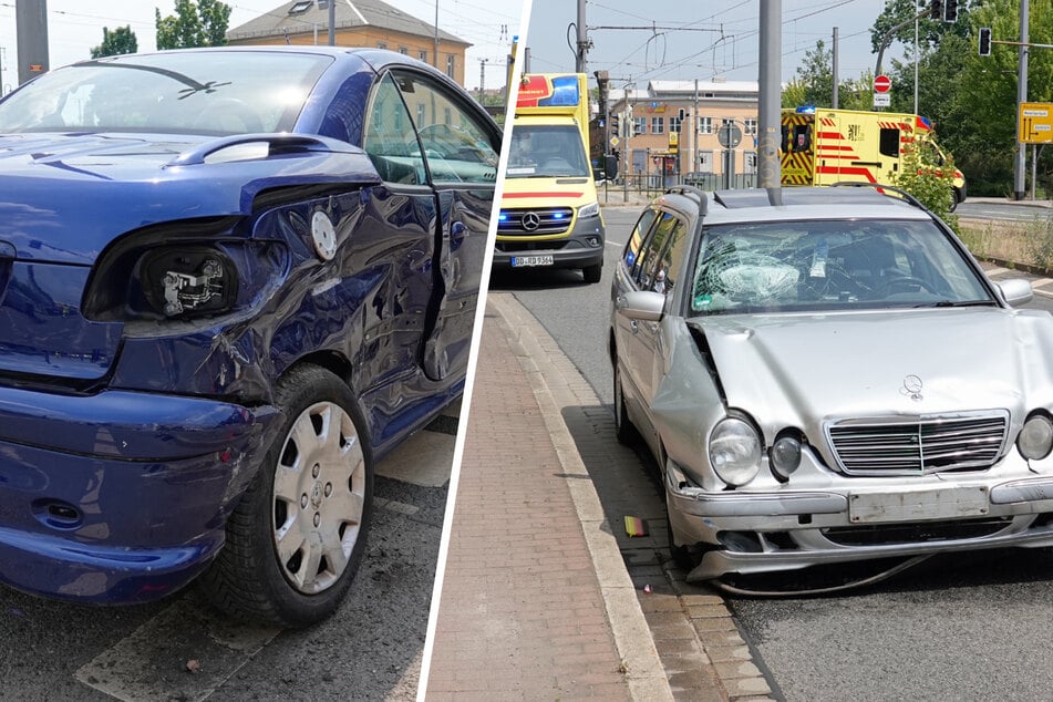 Unfall an Dresdner Kreuzung: E-Klasse und Peugeot knallen zusammen