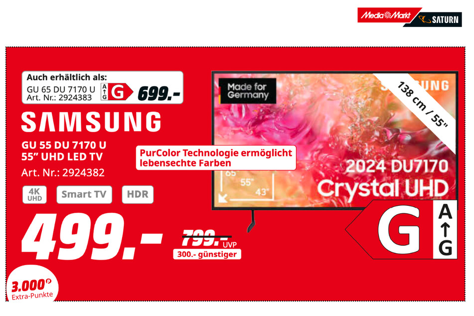 55-Zoll Samsung-Fernseher für 499 statt 799 Euro.