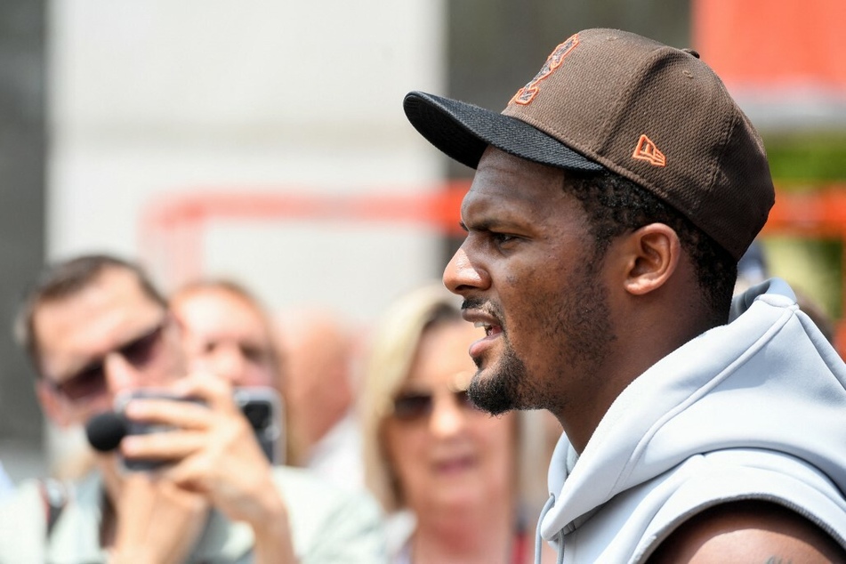 Deshaun Watson addresses the media during a press conference at the Cleveland Browns' mandatory minicamp.