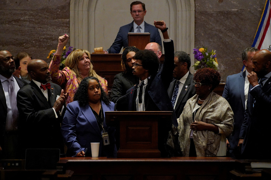 The Tennessee House of Representatives expelled Democratic state Representatives Justin Jones and Justin Pearson (c.), who led a protest for tighter gun control measures.