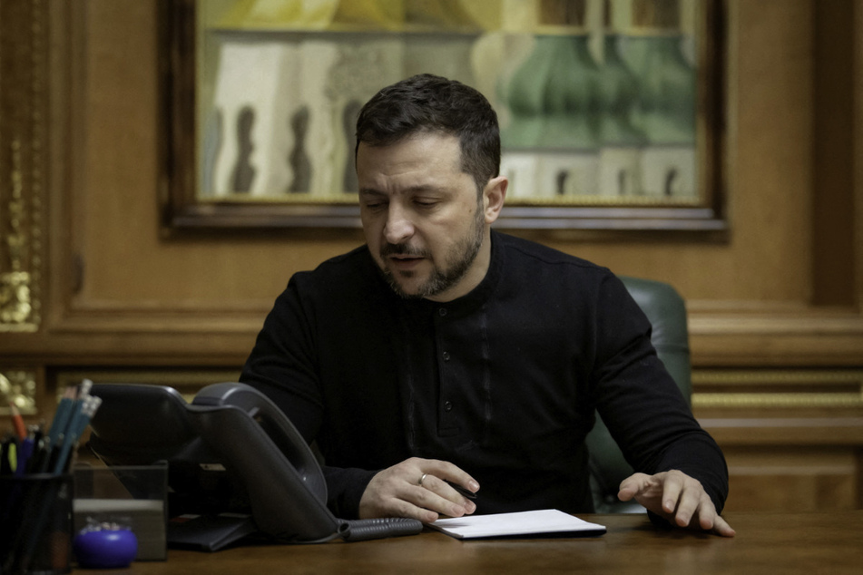 Ukraine's President Volodymyr Zelensky speaks with President Donald Trump by phone on February 12, 2025.