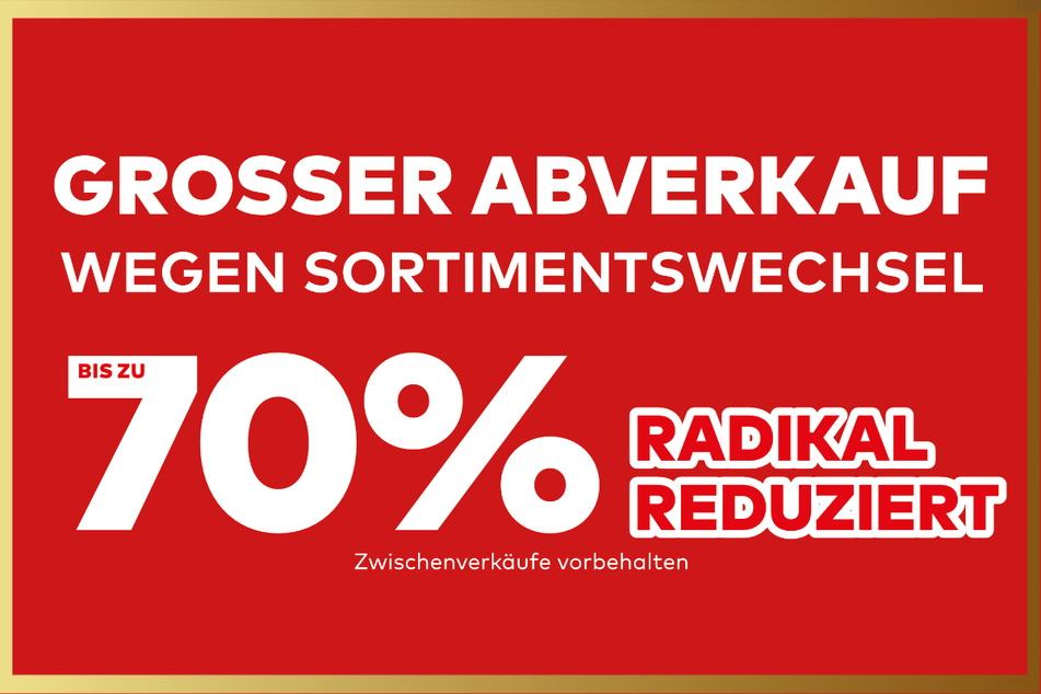 Wegen Sortimentswechsel winken Euch bis zu 70 Prozent auf sämtliche Artikel.