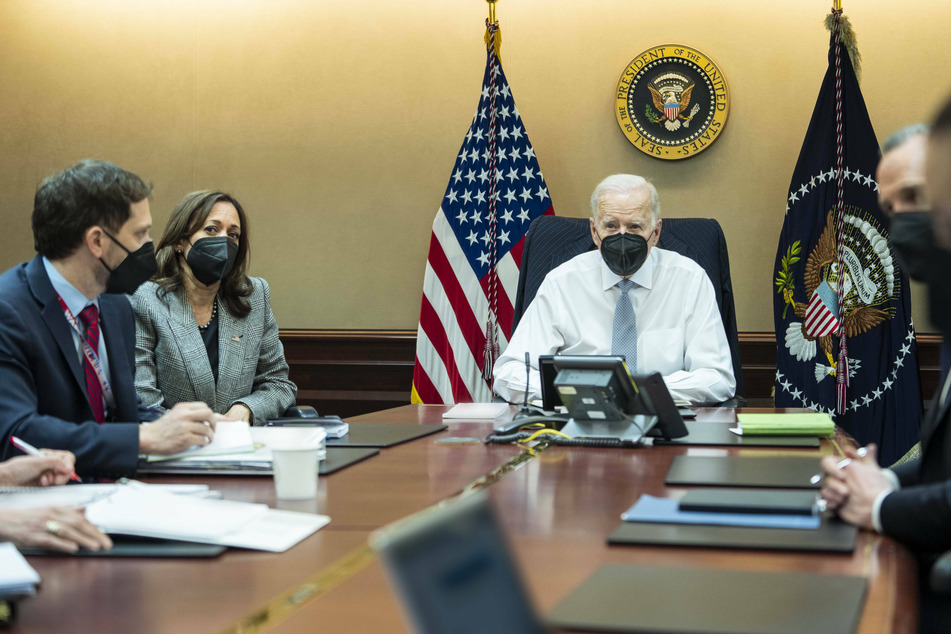 President Joe Biden with Vice president Kamala Harris and members of the national security team observe the counterterrorism operation.