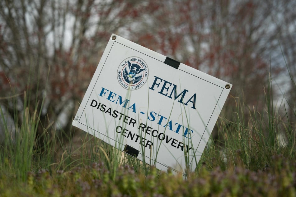 A sign is pictured outside the FEMA Disaster Recovery Center at the Fairview Public Library on March 29, 2025, after Hurricane Helene ripped through North Carolina.