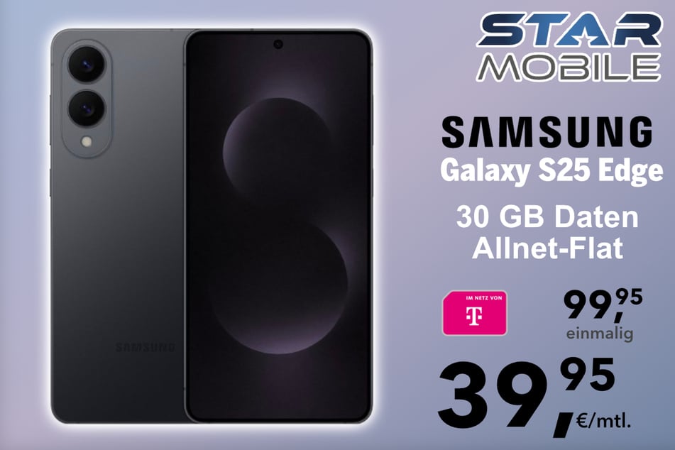Das Samsung Galaxy S25 Edge in der 30 GB Telekom Allnet-Flat für einmalig 99,95 Euro.