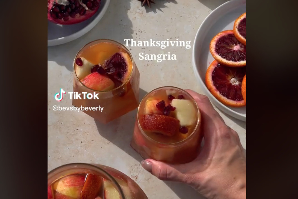 Though Sangria is more of a summer drink, tiktoker bevsbybeverly shows users how make it more festive for Thanksgiving!