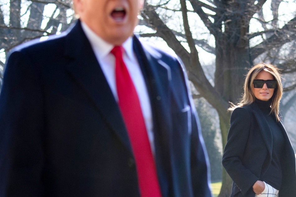 Donald Trump and Melania Trump walking to Marine One prior to departure from the South Lawn of the White House in Washington, DC,on February 23, 2020.