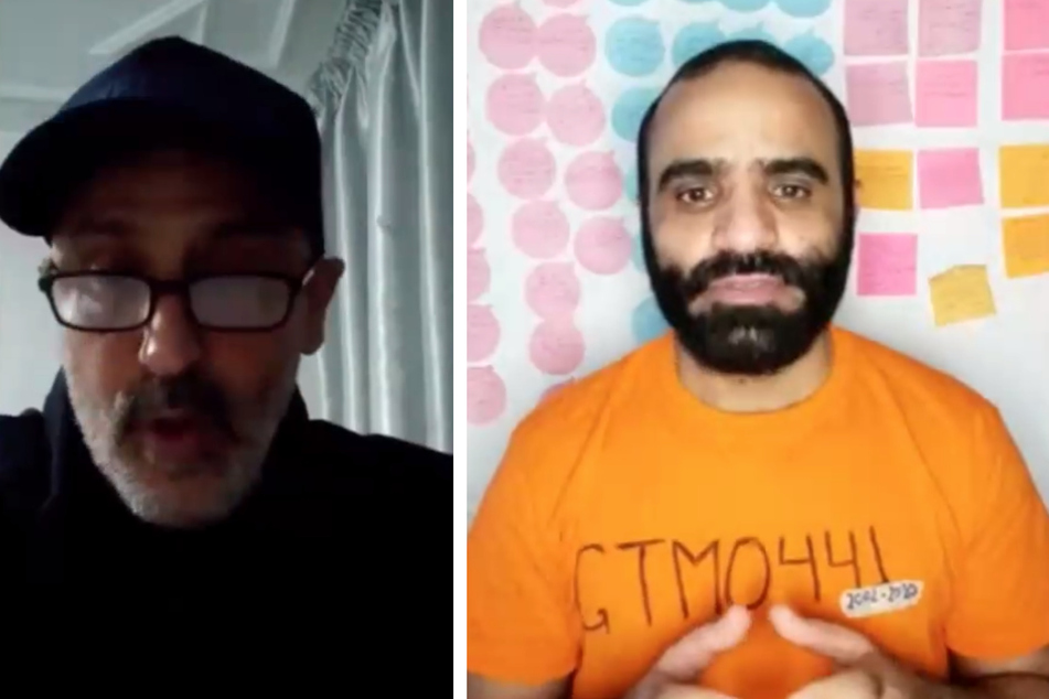 Former Guantanamo detainees Abdul Latif Nassir and Mansur al-Dayfi share video messages during the virtual rally.
