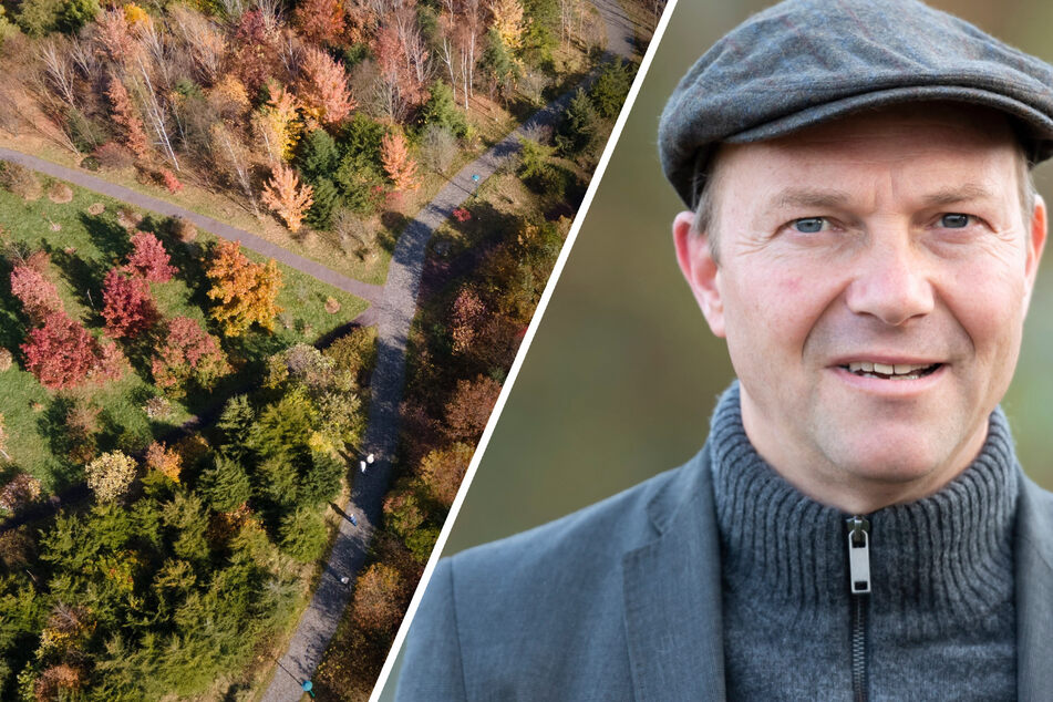 Umweltminister Wolfram Günther (49, Grüne) verschaffte sich am Donnerstag selbst ein Bild von der Messstation im Tharandter Wald.