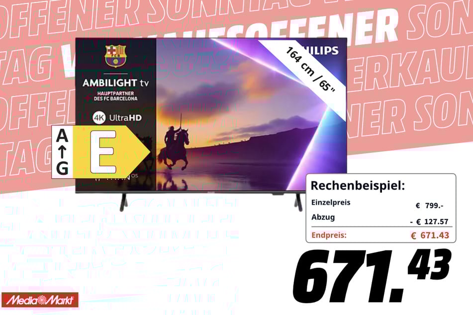 65-Zoll Philips-Fernseher für 671,43 Euro.
