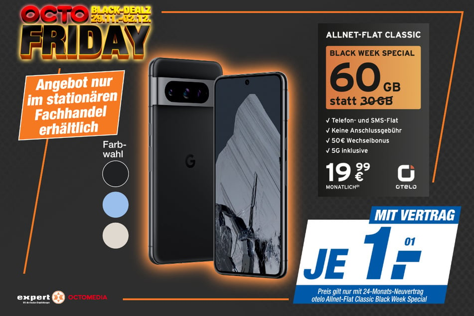 Google Pixel 8 Pro im Vertrag für 1 Euro.