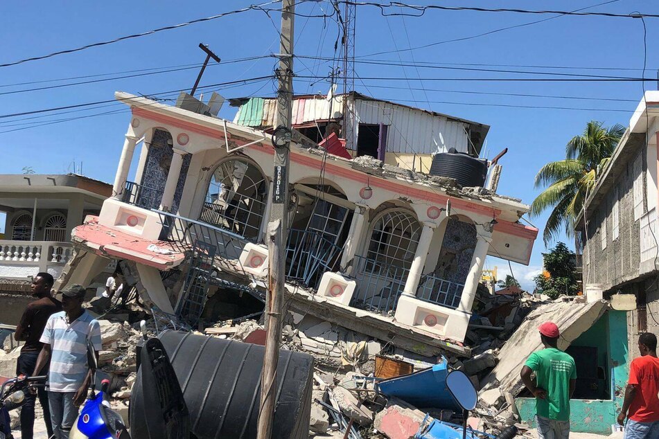 A building in Les Cayes, Haiti, damaged by the devastating earthquake that hit on Saturday morning.