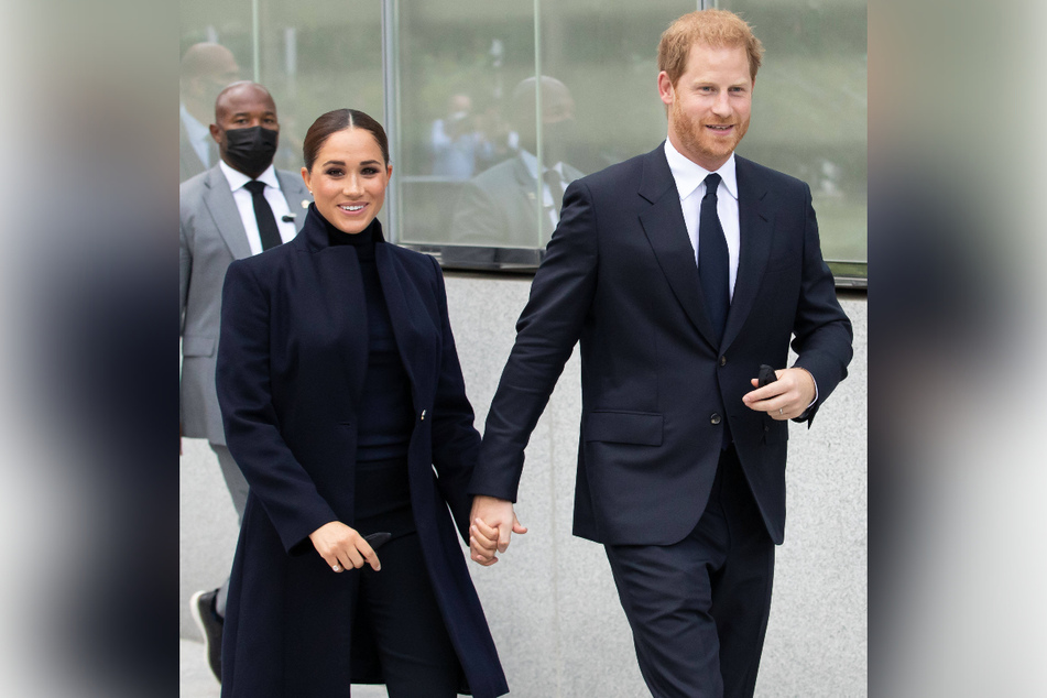Duchess Meghan Markle (l) and Prince Harry (r) during their visit to One World Trade Center and the National September 11 Memorial in New York in September.