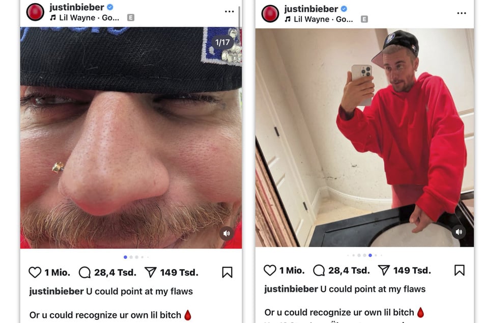 Justin Bieber postete mehrere Bilder, auf denen er mit unterschiedlichen Gesichtsausdrücken posiert.