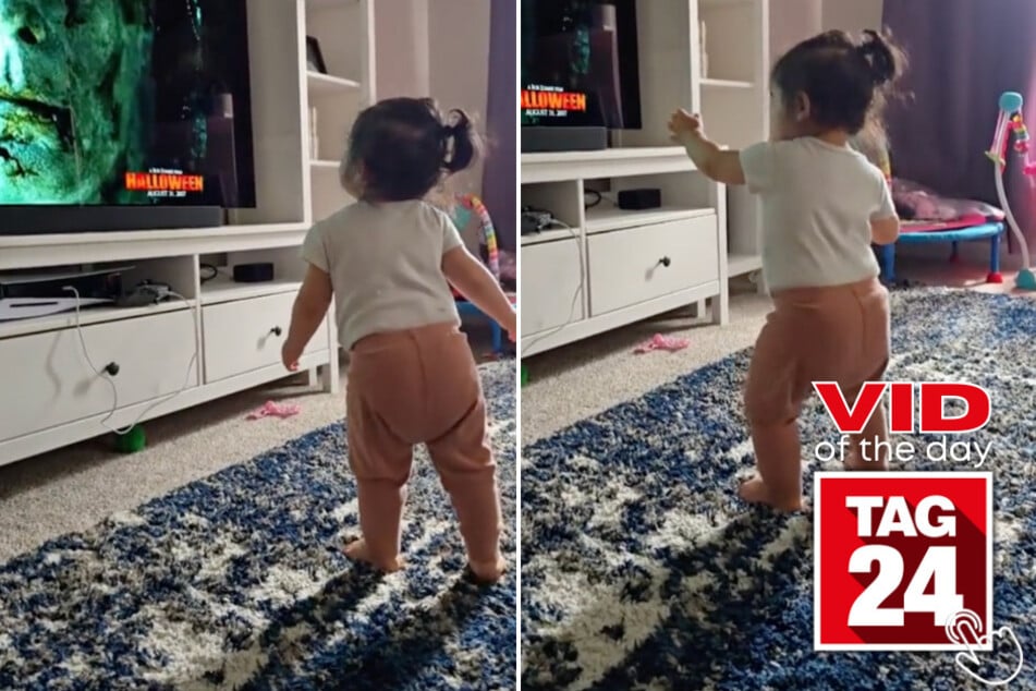 Today's Viral Video of the Day features a little girl who started dancing hysterically when she heard an iconic Halloween theme song!