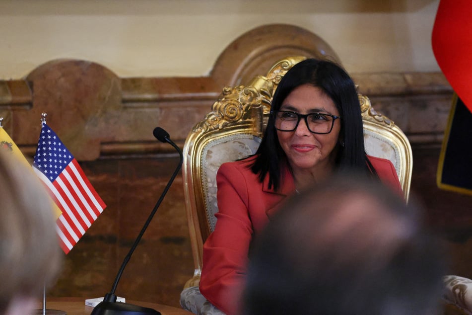 Venezuela's interim President Delcy Rodriguez looks on as she meets with U.S. Interior Secretary Doug Burgum (not pictured) in Caracas on March 4, 2026.