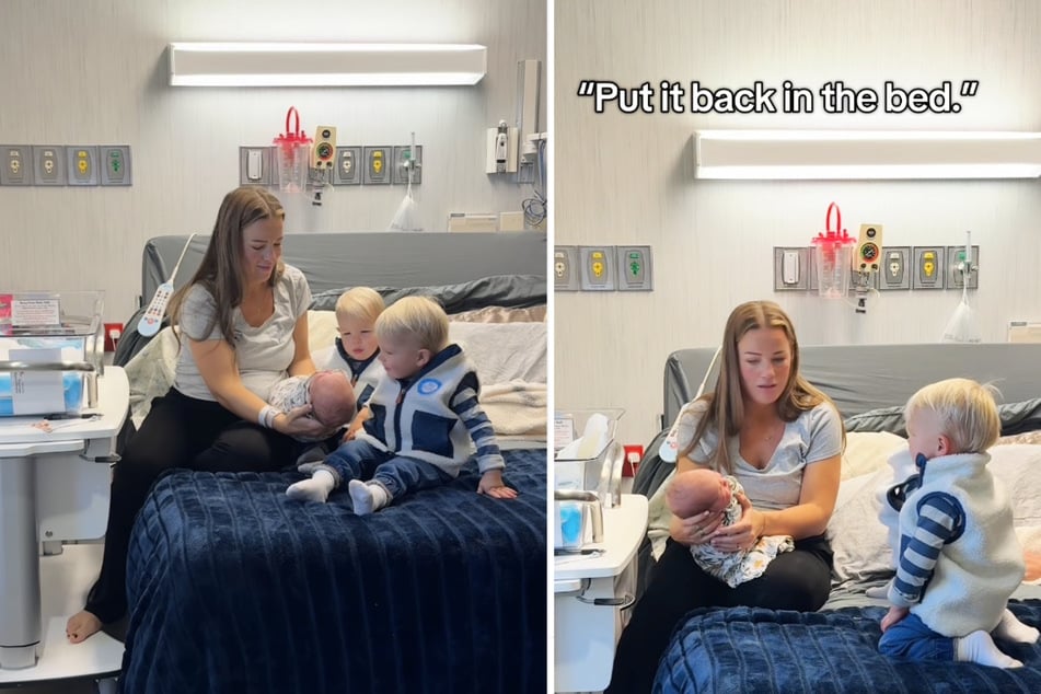 Beim ersten Aufeinandertreffen waren die Zwillingssöhne von Mutter Abigail Whitlock alles andere als begeistert von ihrer neugeborenen Schwester.