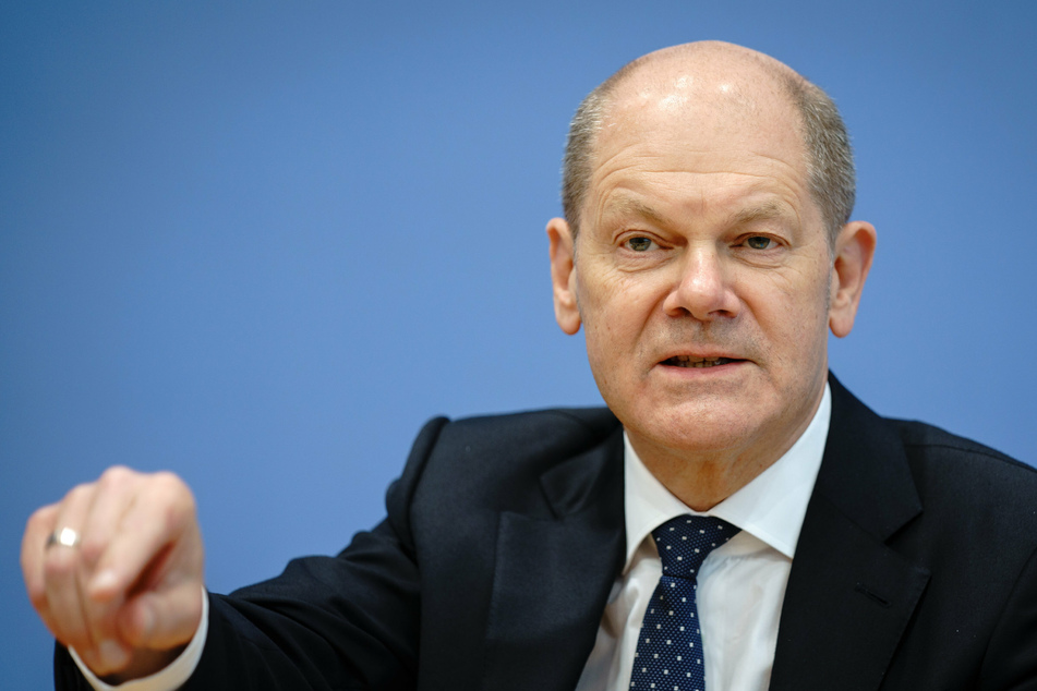 Olaf Scholz (62, SPD), Bundesminister der Finanzen, spricht bei einer Pressekonferenz.