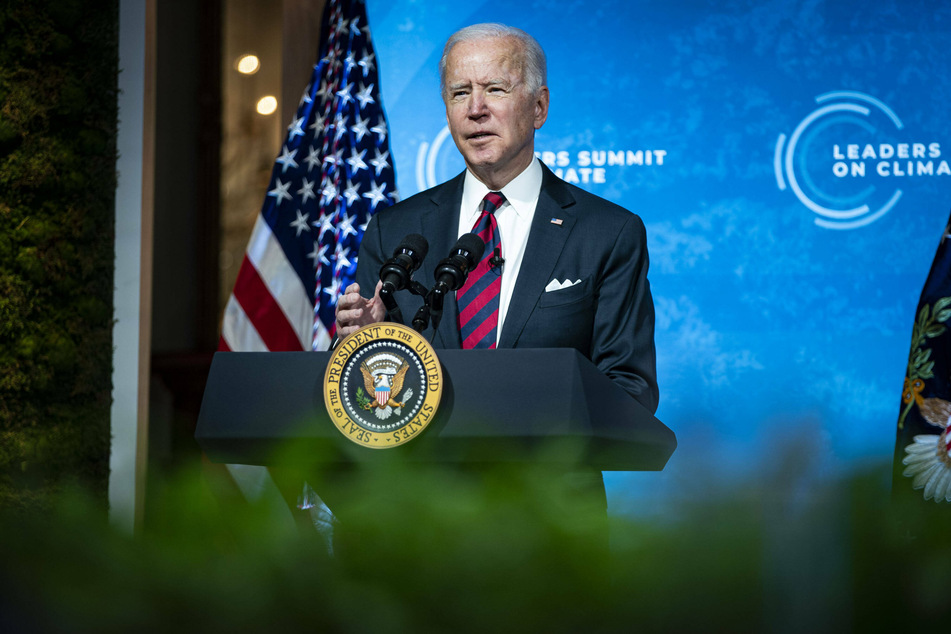 President Joe Biden speaking during the virtual Leaders Summit on Climate, in the East Room of the White House.