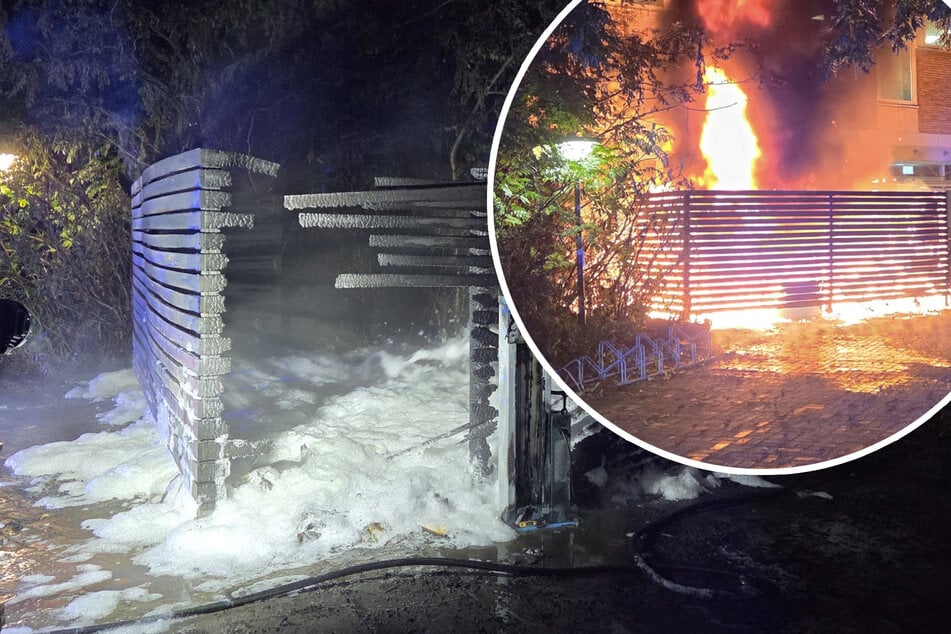 Container steht lichterloh in Flammen: Feuerwehr muss zu Brand an Gymnasium ausrücken