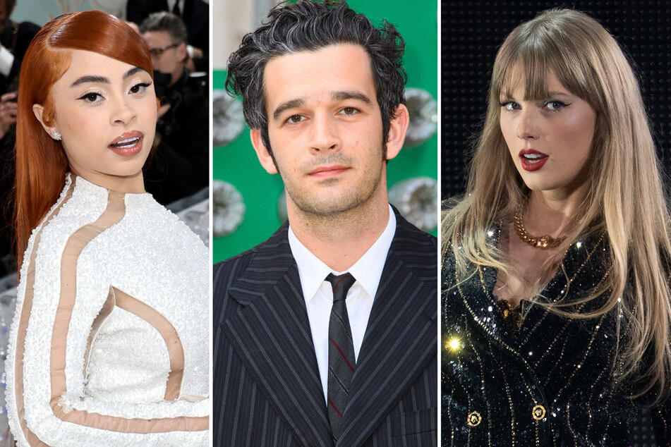 Taylor Swift (r) is being called out for collaborating with Ice Spice (l) after her rumored boyfriend, Matty Healy, made racist comments about the rapper.