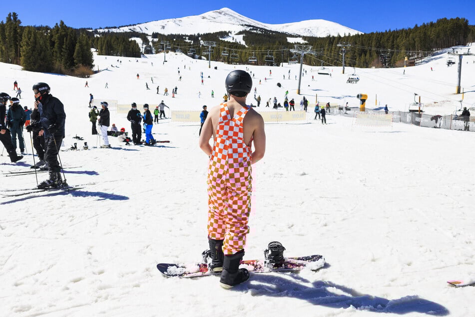 People ski and snowboard shirtless at Breckenridge Ski Resort in Colorado on March 18, 2026.