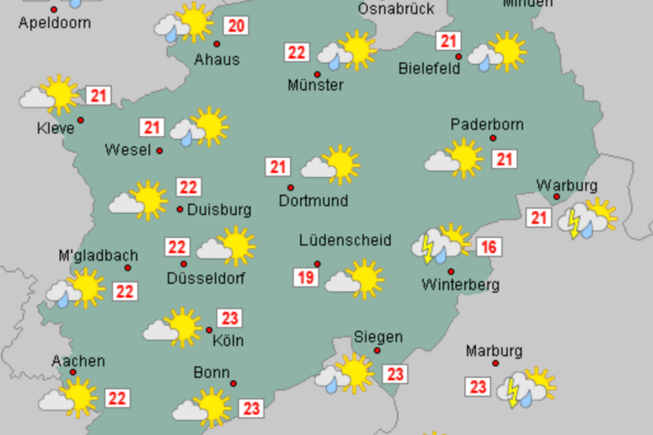 In NRW pendeln sich die Temperaturen in den kommenden Tagen bei 21 bis 25 Grad ein.